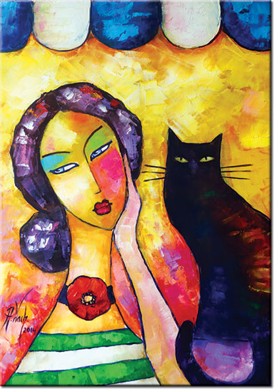 plakat zaduma - kobieta i kot
