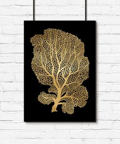 drzewko na plakacie złoto-czarnym