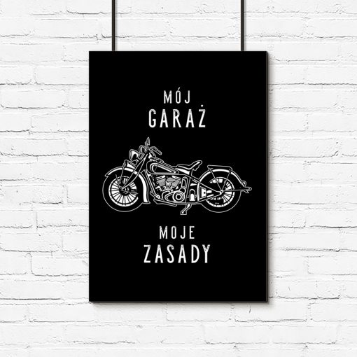 Plakat czarno-biały z motywem motocykla
