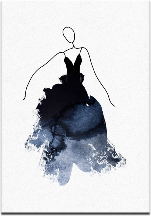 Plakat z kobietą w granatowej sukni