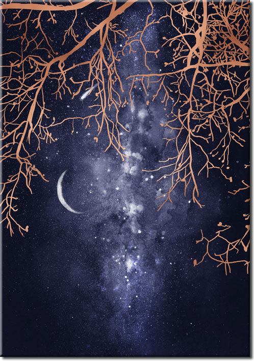 plakat gwiazdy księżyc drzewo