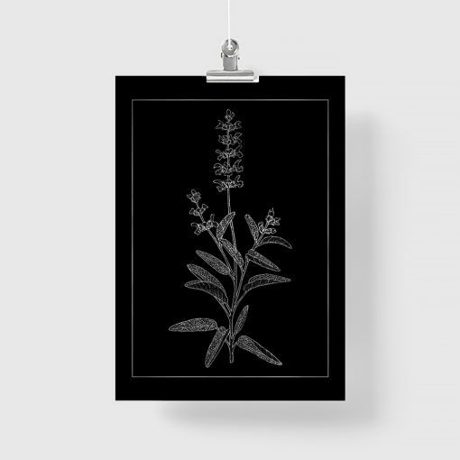 Plakat metaliczny z srebrnym kwiatem