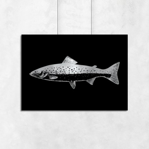 Srebrny plakat ze wzorem ryby