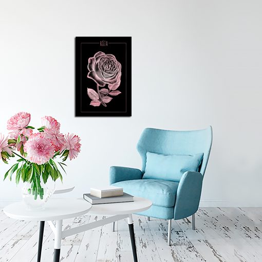Metaliczny plakat z kwiatem do salonu