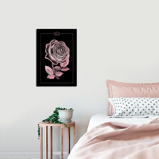 Plakat rose gold z różą do sypialni