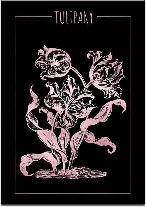 Plakat z motywem kwiatów w kolorze różowego złota