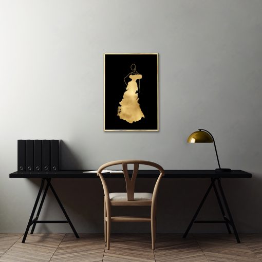 Plakat z motywem złotej sukni do biura