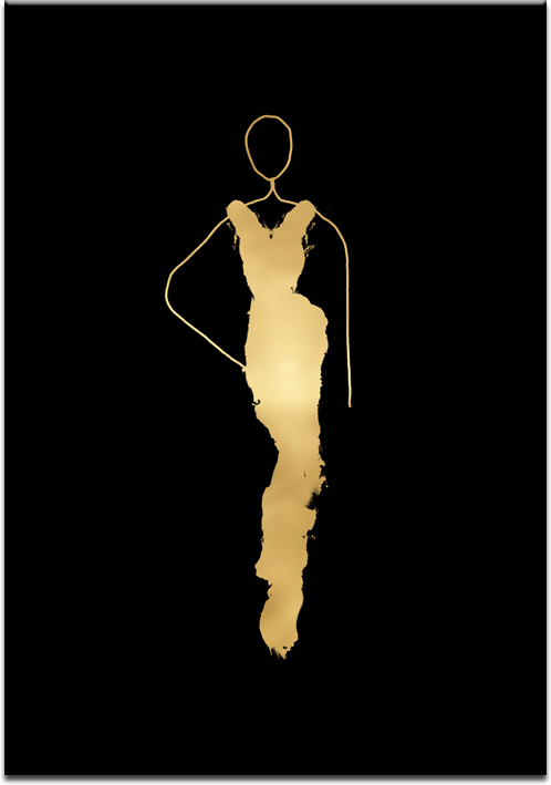 Złoty plakat z kobietą w sukni