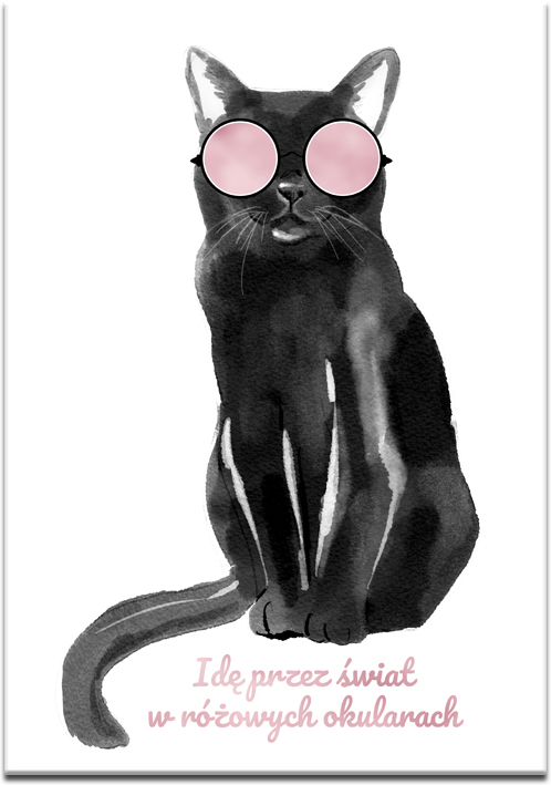 Różowo-złoty plakat z motywem czarnego kota