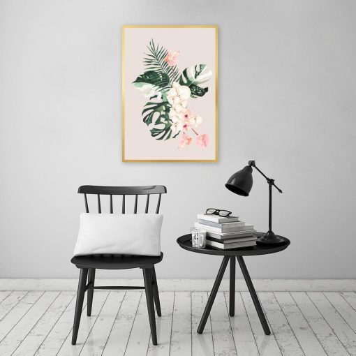 Plakat z motywem liści tropikalnych do salonu