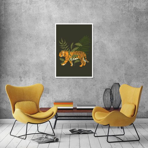 Plakat tygrys i liście