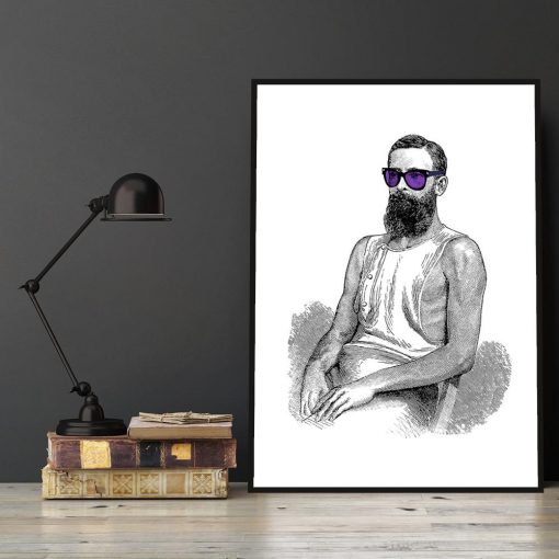 Plakat siedzący mężczyzna w okularach
