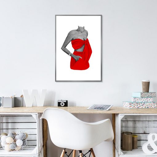 Plakat kobieca sylwetka w czerwonej sukience