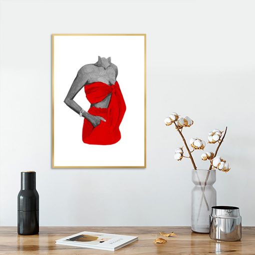 Plakat kobieta i czerwona sukienka