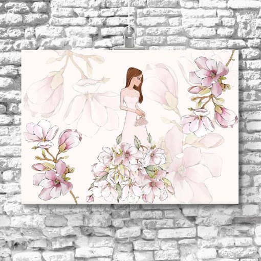 Plakat różowy z motywem kwiatów magnolii