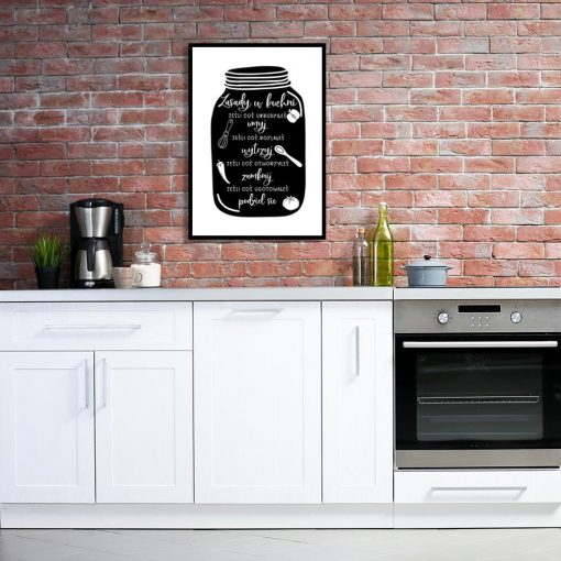 plakat czarno-biały zasady w kuchni