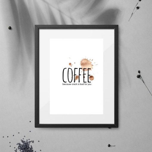plakat z kawą, napisem i plamkami po kawie