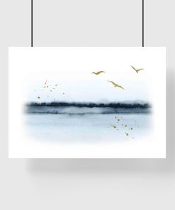 Plakat - Ptaki lecące nad jeziorem