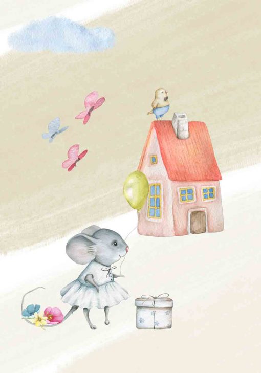 Plakat dziecięcy z motywem myszki i domku