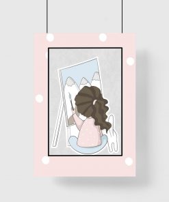 Plakat dziecięcy - Dziewczynka malująca góry
