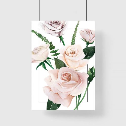 jasno-różowy kwiat róży na plakacie botanicznym