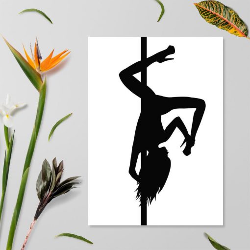 Biało-czarny plakat z odwróconą figurą pole dance