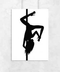 Biało-czarny plakat z trudną figurą pole dance