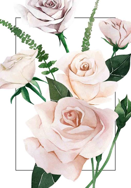 herbaciana róża i liście - plakat do sypialni