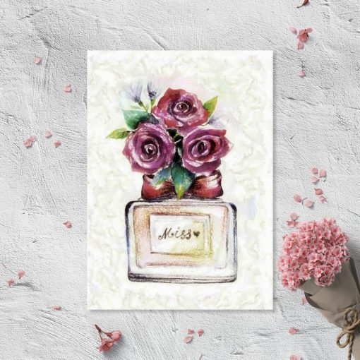Plakat z kwiatami i perfumami dla Miss