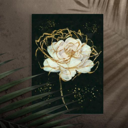 Plakat z białą różą na czarnym tle