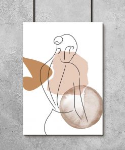 Kobiecy motyw na beżowo-brązowym plakacie line art