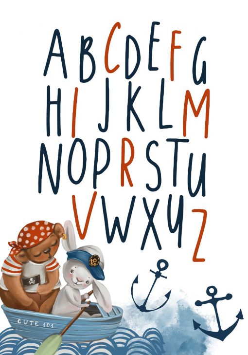 Plakat dziecięcy z alfabetem styl marynarski