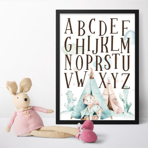 Plakat z alfabetem dla dziewczynki