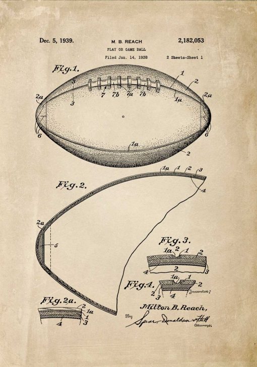 Szkic patentu na piłke do footballu amerykańskiego - poster