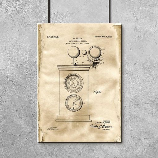 Astronomiczny zegar - Plakat z patentem do dekoracji wnętrz vintage
