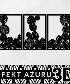 Ciekawy zestaw trzech plakatów z botanicznym wzorem 3d