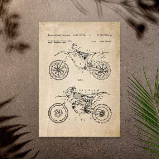 Plakat z projektem motocykla rajdowego - patent