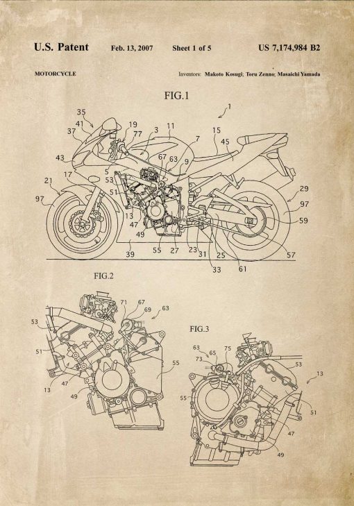 Plakat patent na motocykl z 2007r. dla miłośnika motoryzacji