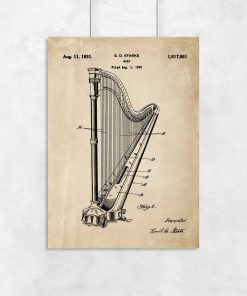 Plakat retro z patentem na harfę