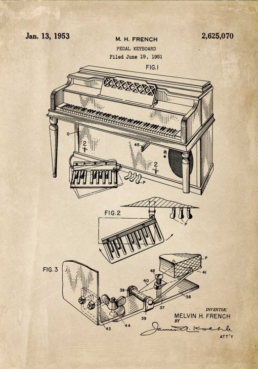 Plakat retro z patentem na pianino