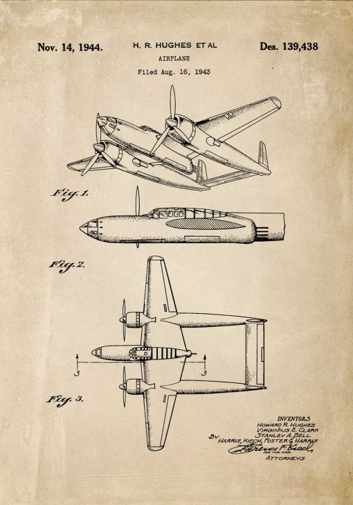 Plakat retro z patentem na samolot z 1943r.