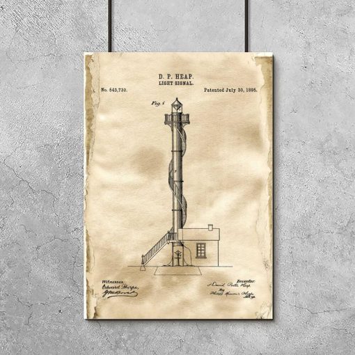 Plakat vintage z motywem latarni morskiej - patent na budowę
