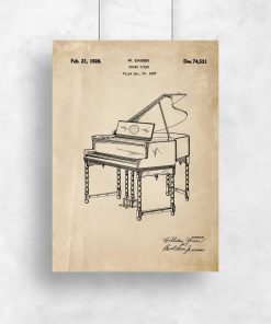 Plakat w sepii z pianinem - patent