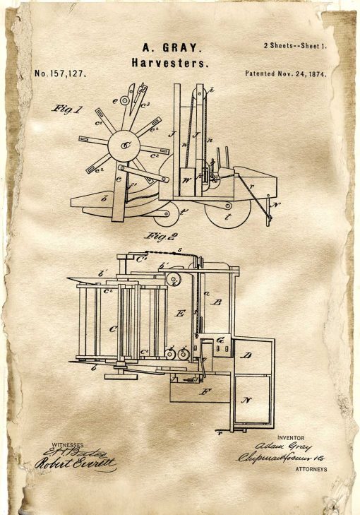 Plakat z patentem na maszynę rolniczą