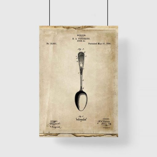 Plakat z rysunkiem opisowym łyżki do restauracji