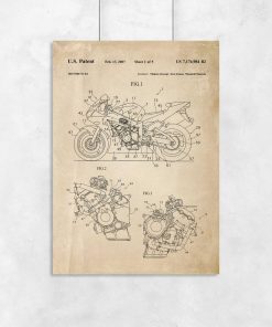 Plakat z rysunkiem patentowym na motocykl do powieszenia w salonie motoryzacyjnym