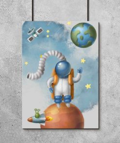 Bajkowy plakat do przedszkola z astronautą