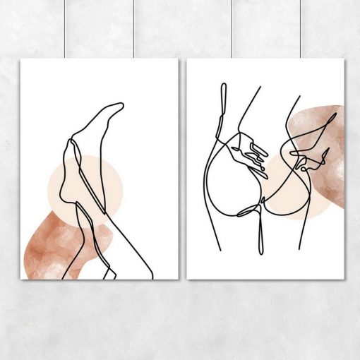 Dyptyk plakatowy z nagą kobietą - line art