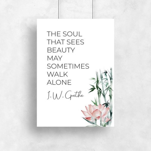 Plakat z cytatem Goethe i kwiatami