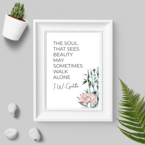 Plakat ze słowami Goethe i kwiatami